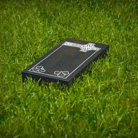 1642 - Celtic Cross Flat Granite Grave Marker with Shamrock Engraving
