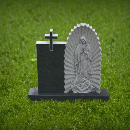 1788 - Lápida funeraria vertical religiosa con grabado de la Cruz y la Virgen María