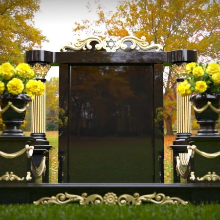 1965 - Luxurious Granite Monument with Gold Accents and Star of David